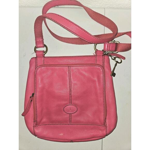 Fossil Leather Crossbody Handbag Pink 12x10 - Picture 3 of 13